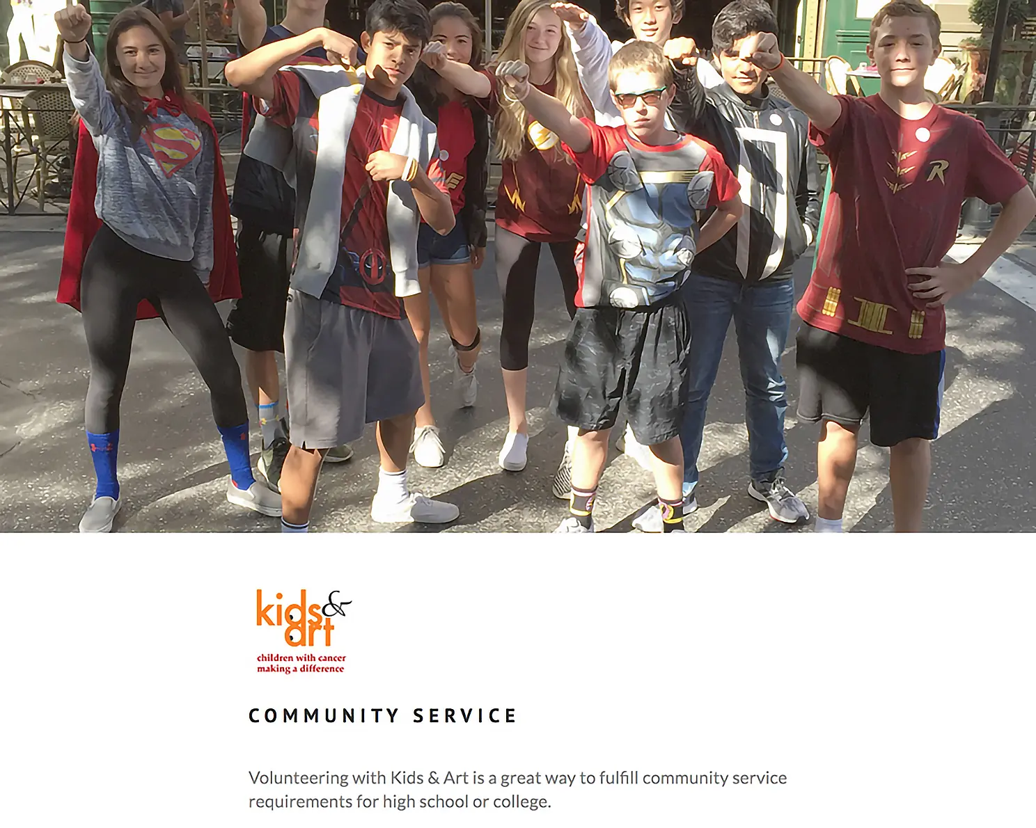Landing page focused on community service for high schoolers.